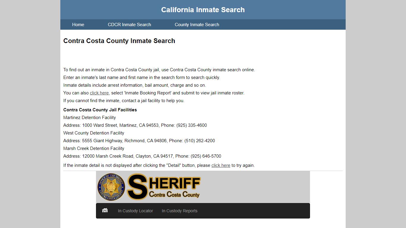 Contra Costa County Inmate Search